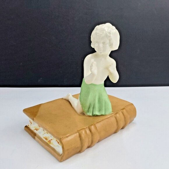 Ceramic Child on Book-Made in Czechoslovakia-Rare Fully Intact-No Repairs Vtg - Picture 1 of 10